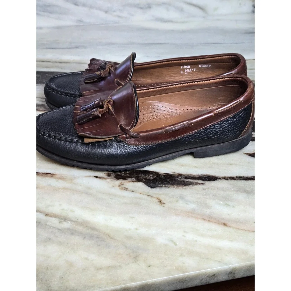 Allen Edmonds Mens 11.5 D Two Tone Brown Black‎ Leather Kiltie Tassel Loafers